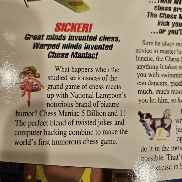 National Lampoon's Chess Maniac 5 Billion and 1 PC Game 3.5" disk IBM Big Box - Picture 13 of 16
